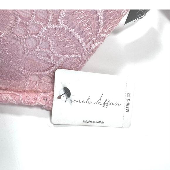 French Affair Women’s 40D Pink Floral Lace Bra Underwire Lightly Padded - Picture 2 of 7